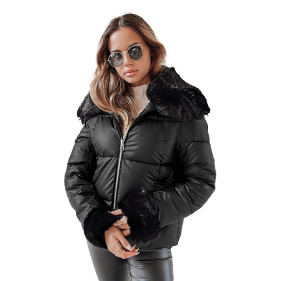 Women's black short jacket with fur Flora Women's jackets