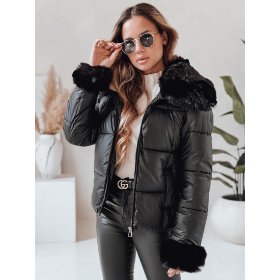 Women's black short jacket with fur Flora Women's jackets