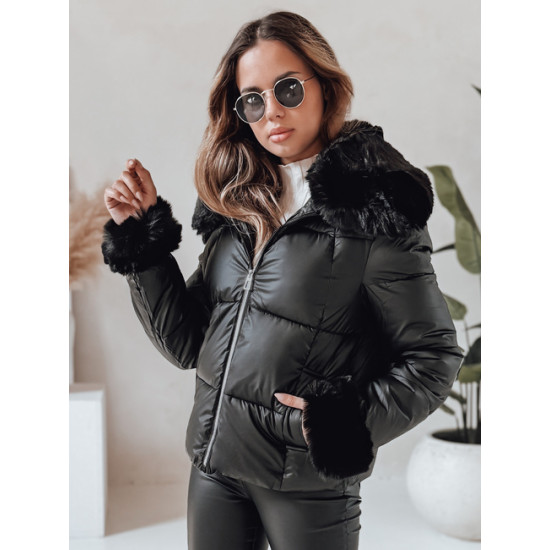 Women's black short jacket with fur Flora Women's jackets