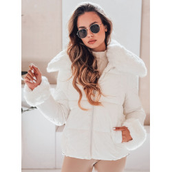 Sieviešu balta īsa jaka ar kažokādu Flora Sieviešu balta īsa jaka ar kažokādu Flora