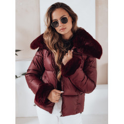 Sieviešu bordo krāsas īsa jaka ar kažokādu Flora Sieviešu bordo krāsas īsa jaka ar kažokādu Flora