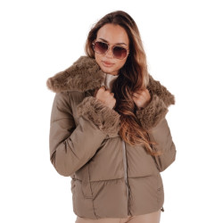 Sieviešu brūna īsa jaka ar kažokādu Flora Sieviešu brūna īsa jaka ar kažokādu Flora