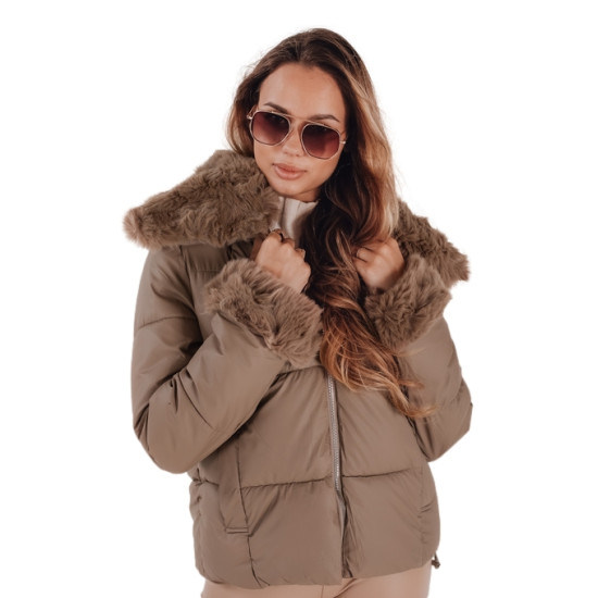 Sieviešu brūna īsa jaka ar kažokādu Flora Sieviešu jakas