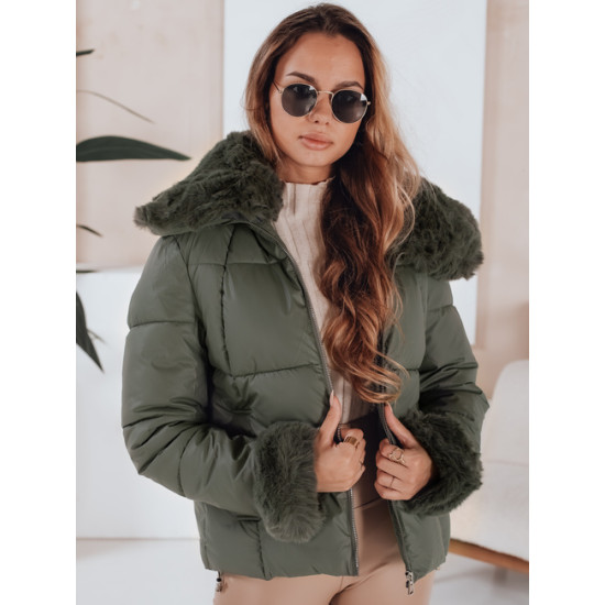 Sieviešu zaļa īsa jaka ar kažokādu Flora Sieviešu jakas