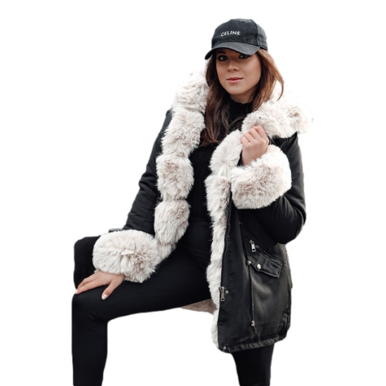 Sieviešu melna jaka ar brūnu kažokādu Gibon Sieviešu jakas