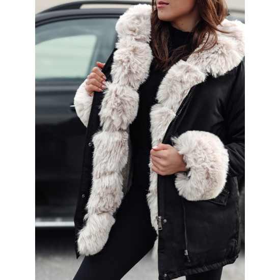 Sieviešu melna jaka ar brūnu kažokādu Gibon Sieviešu jakas