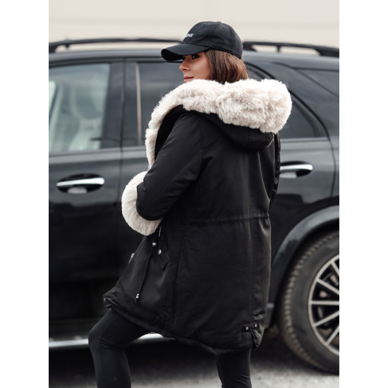 Sieviešu melna jaka ar brūnu kažokādu Gibon Sieviešu jakas