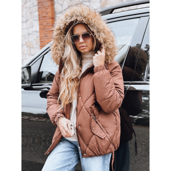 Sieviešu brūna ziemas jaka ar kapuci Mari. Sieviešu jakas