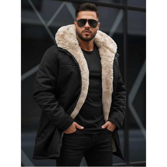 Vīriešu melna ziemas jaka ar kažokādu Eget JS/22M316/392