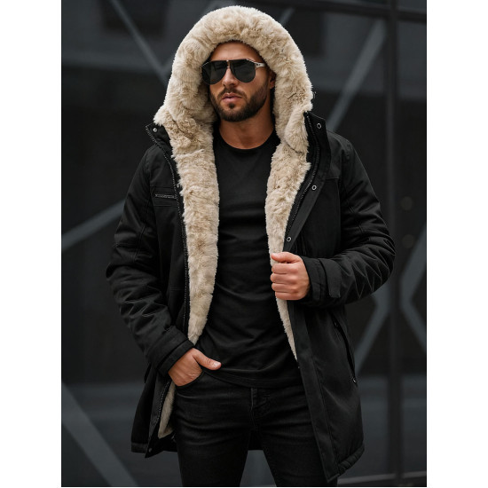 Vīriešu melna ziemas jaka ar kažokādu Eget JS/22M316/392