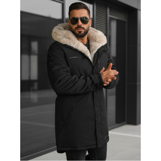 Vīriešu melna ziemas jaka ar kažokādu Eget JS/22M316/392