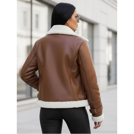 Women's brown leather jacket with fur Elen JS/11Z8177