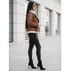 Women's brown leather jacket with fur Elen JS/11Z8177