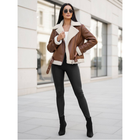Women's brown leather jacket with fur Elen JS/11Z8177
