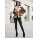 Women's brown leather jacket with fur Elen JS/11Z8177