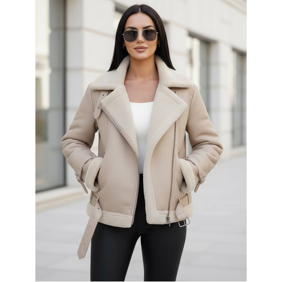 Sieviešu brūna ādas jaka ar kažokādu Elen JS/11Z8177