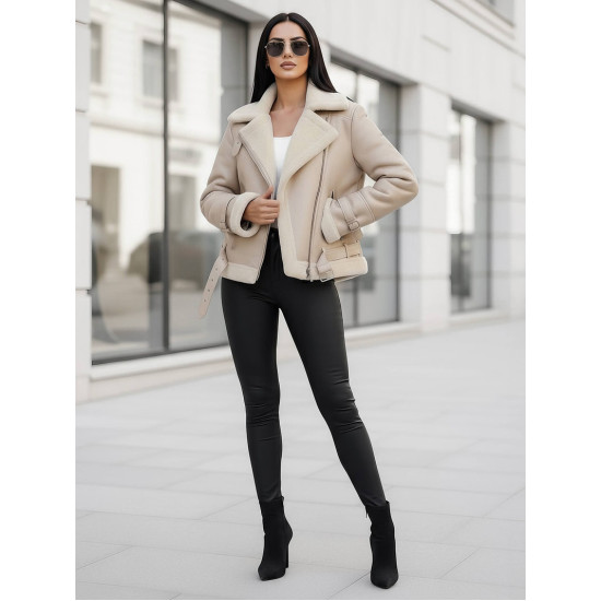 Sieviešu brūna ādas jaka ar kažokādu Elen JS/11Z8177