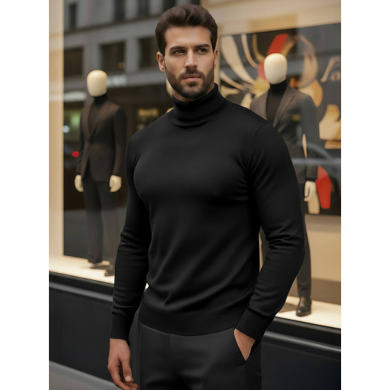 Vīriešu melns džemperis ar augstu apkakli Lenox Džemperi