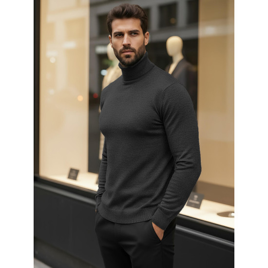 Vīriešu tumši pelēks džemperis ar augstu apkakli Lenox Džemperi