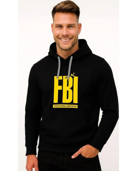 Vīriešu melns džemperis ar kapuci „FBI“