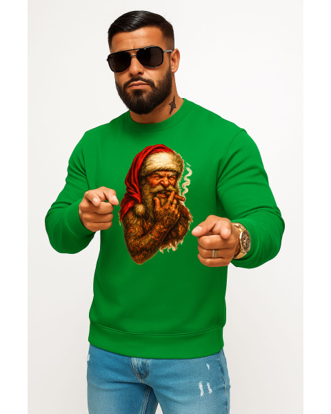 Zaļš džemperis Santa Claus ar cigāru