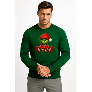 Vīriešu tumši zaļš džemperis ar kapuci Grinch