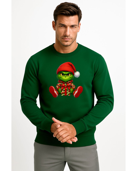 Vīriešu tumši zaļš džemperis ar kapuci Grinch