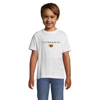 Bērnu balts T-krekls „Lithuania“ (melns)