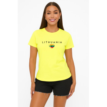 Sieviešu dzeltens T-krekls „Lithuania“ (melns)