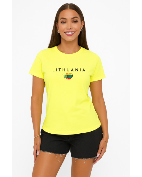 Sieviešu dzeltena T-krekls „Lithuania“ (melns)