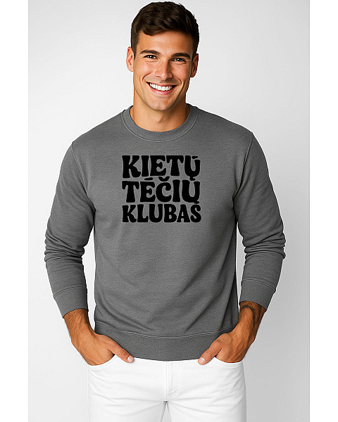 Vīriešu tumši pelēks džemperis bez kapuces „Kietų tėčių klubas“ (melns)