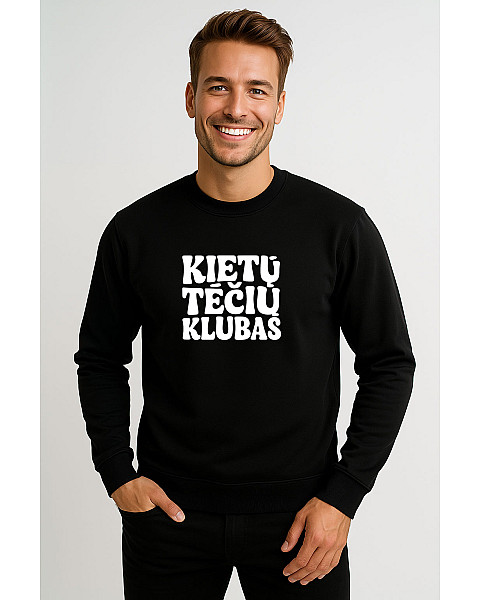 Vīriešu melns džemperis bez kapuces „Kietų tėčių klubas“ (balts)