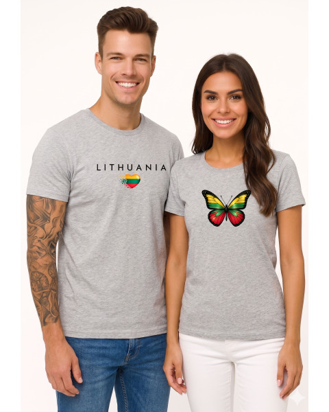 Pelēko T-kreklu komplekts „Lietuva-tauriņš“ (melns)