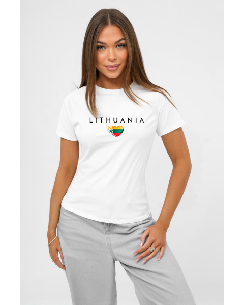 Sieviešu balta T-krekls „Lithuania“ (melns)