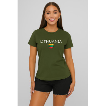 Sieviešu haki krāsas T-krekls „Lithuania“ (balts)