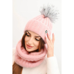 Sieviešu rozā cepure un šalle Nora