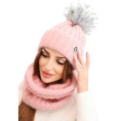 Sieviešu rozā cepure un šalle Nora