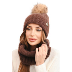 Sieviešu brūna cepure un šalle Nora