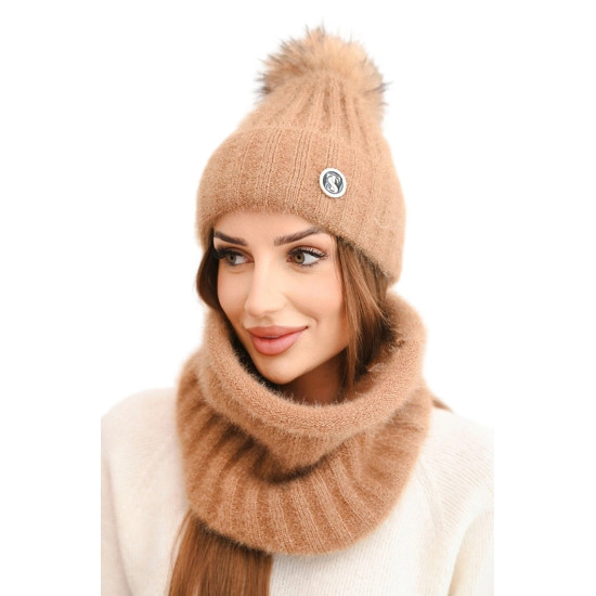 Sieviešu gaiši brūna cepure un šalle Nora