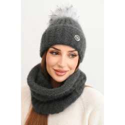 Sieviešu cepure un šalle Nora gaiši tumši pelēka