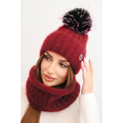Sieviešu bordo krāsas cepure un šalle Nora