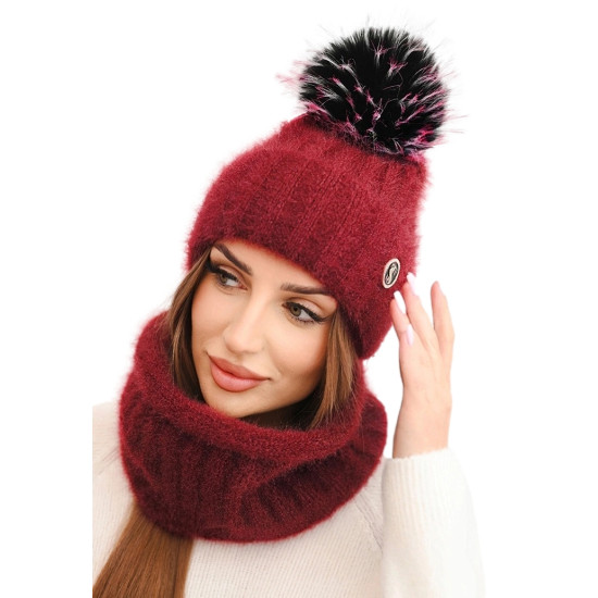 Sieviešu bordo krāsas cepure un šalle Nora