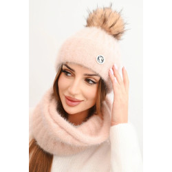 Sieviešu gaiši rozā cepure un šalle Nora