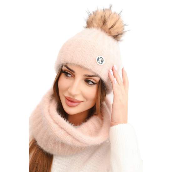 Sieviešu gaiši rozā cepure un šalle Nora