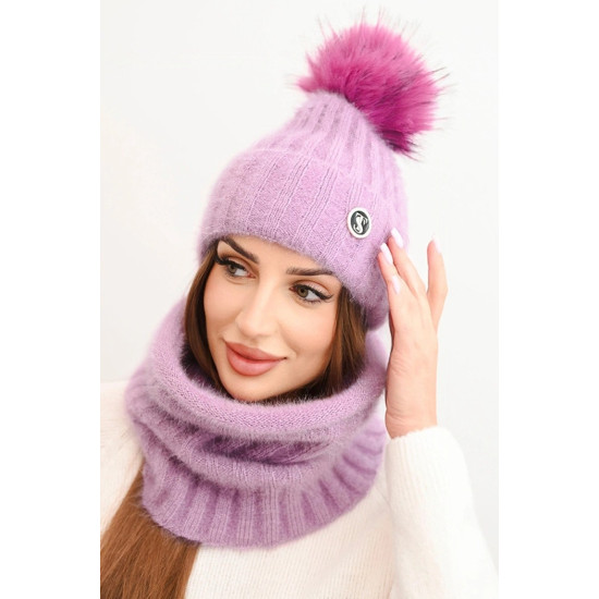 Sieviešu cepure un šalle Nora gaiši violetā krāsā