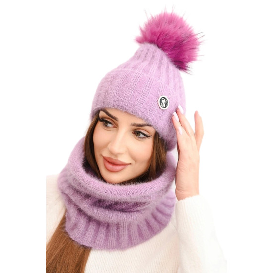 Sieviešu cepure un šalle Nora gaiši violetā krāsā