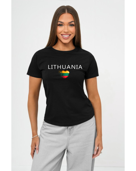 Sieviešu melnā T-krekls „Lithuania“ (balts)