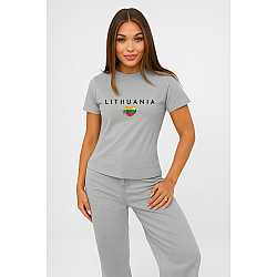 Sieviešu pelēkie T-krekli „Lithuania“ (melnā krāsā)