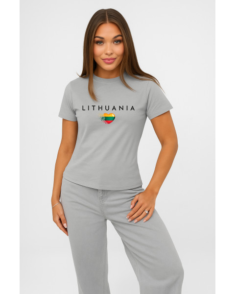 Sieviešu pelēkie T-krekli „Lithuania“ (melnā krāsā)