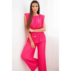 Sieviešu spilgti rozā plisēts komplekts Nici